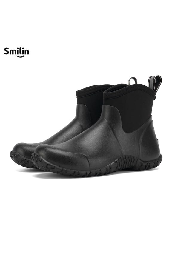 Men's Waterproof Ankle Rain Boots, Slip-Resistant Rubber Garden Shoes, Rubber Neoprene Finish Mud Boots, Black, Size 11