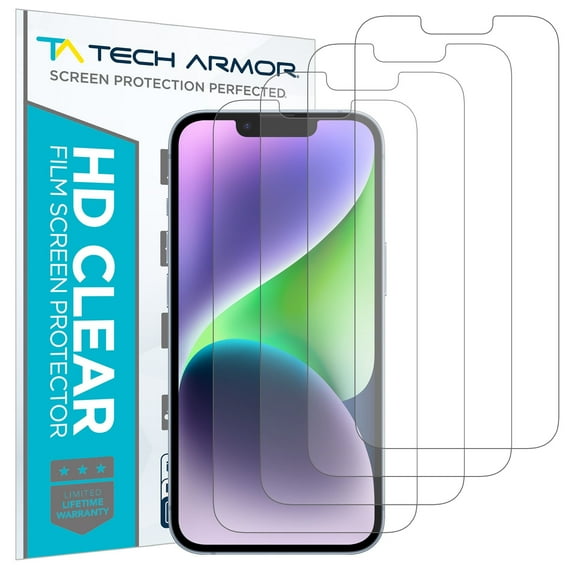 Tech Armor HD Clear Plastic Film Screen Protector NOT Glass for Apple New iPhone 13 Pro Max 6.7" - Case-Friendly, Scratch Resistant, Haptic Touch Accurate [4-Pack]