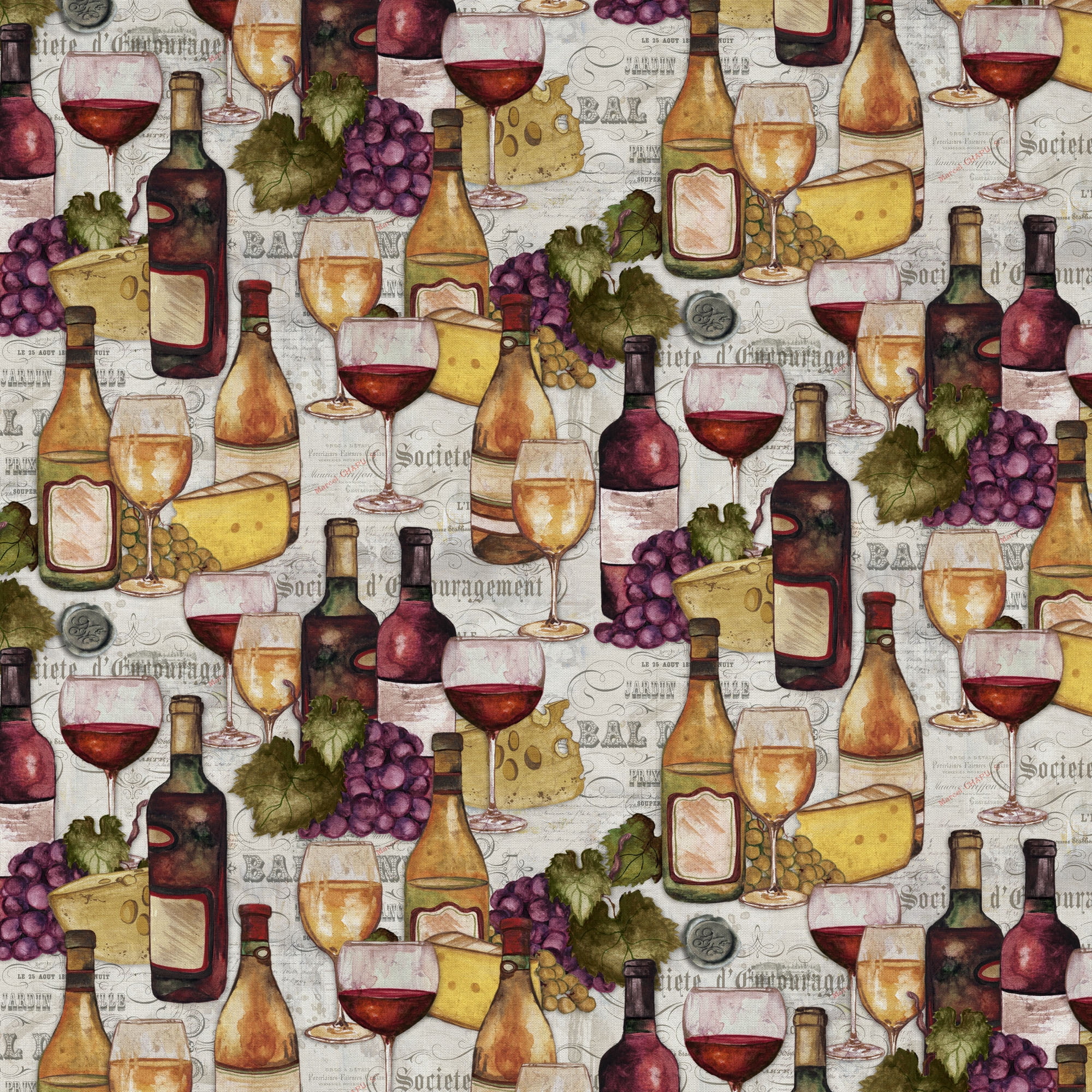 (2 pack) 1 Yard 100% Cotton Gotta Love Wine, Multi-color, 44" Wide for Quilting & Sewing by David Textiles