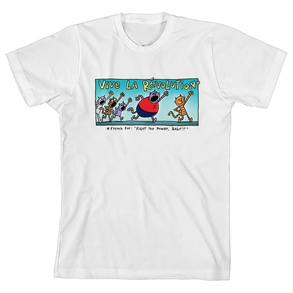 Dog Man "Vive La Revolution" Cats on Strike Youth White Short Sleeve Tee-Medium