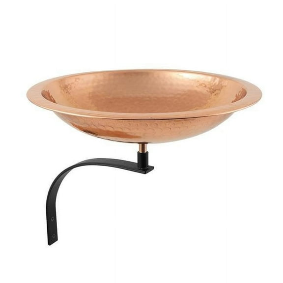 Hammered Copper Birdbath with Wall Mount Bracket, Natural Patina