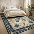 thumbnail image 3 of ODIKA 8'x10' Washable Area Rug Starfish Border Entry Themed Teal Beachy Nautical Turtle Ocean Playful for Living Room, Under Sectional, Family Room , Durable, Non-Slip, 3 of 7
