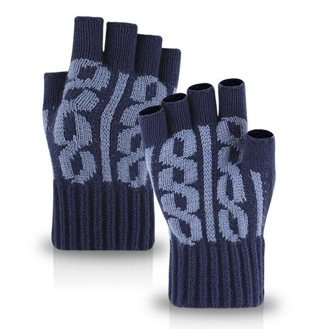 Roncen Thickened Cashmere Warm Half Finger Gloves Winter Knitted Fingerless Gloves for Men and Women