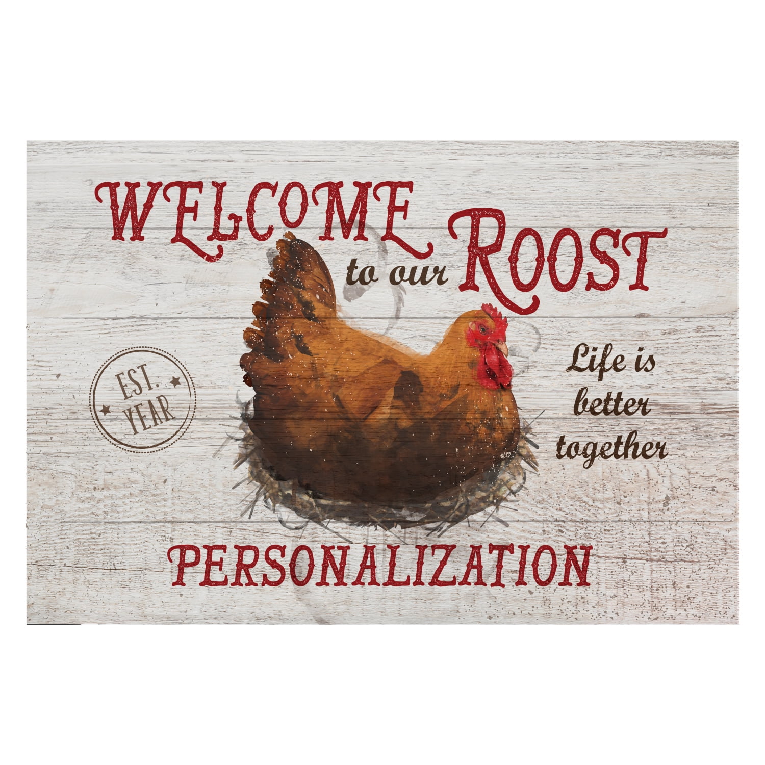 Personalized Planet 27x18 Welcome to our Roost Life is Better Together Doormat with Custom Family Name Printed on Off-White Rectangular 1/8” Thick Non Slip Mat for Kitchen Hallway Deck or Porch