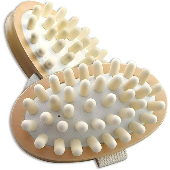 2 Pack Natural Wooden Anti Cellulite Massager Wood Hand-Held Massager Body Brush for Cellulite and Improve Lymphatic Blood Circulation Dry Brush Remove Dead Skin Shower Bathe SPA Bath Brush