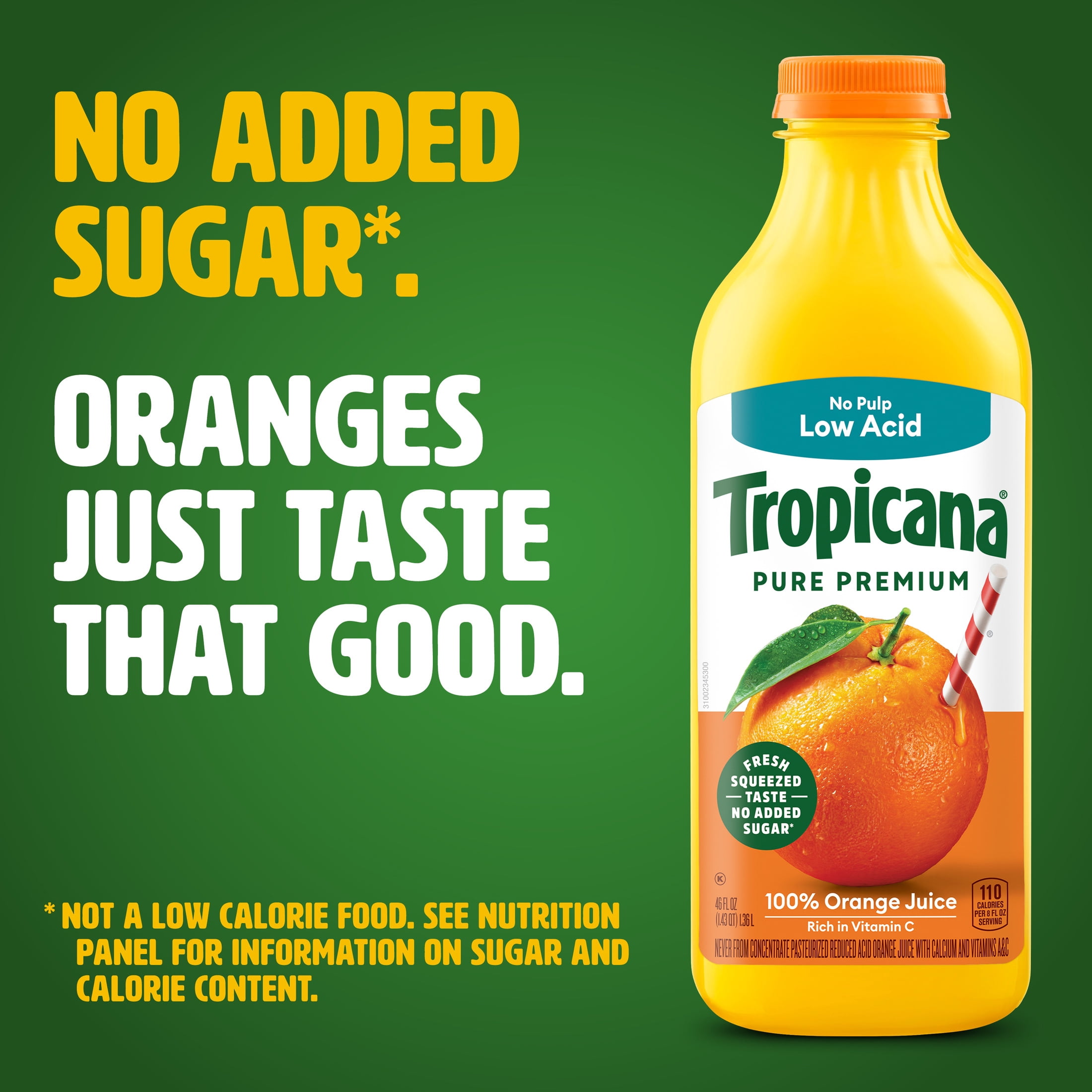 Tropicana Pure Premium 100% Orange Juice Original, No Pulp, Low Acid, 46 fl oz bottle