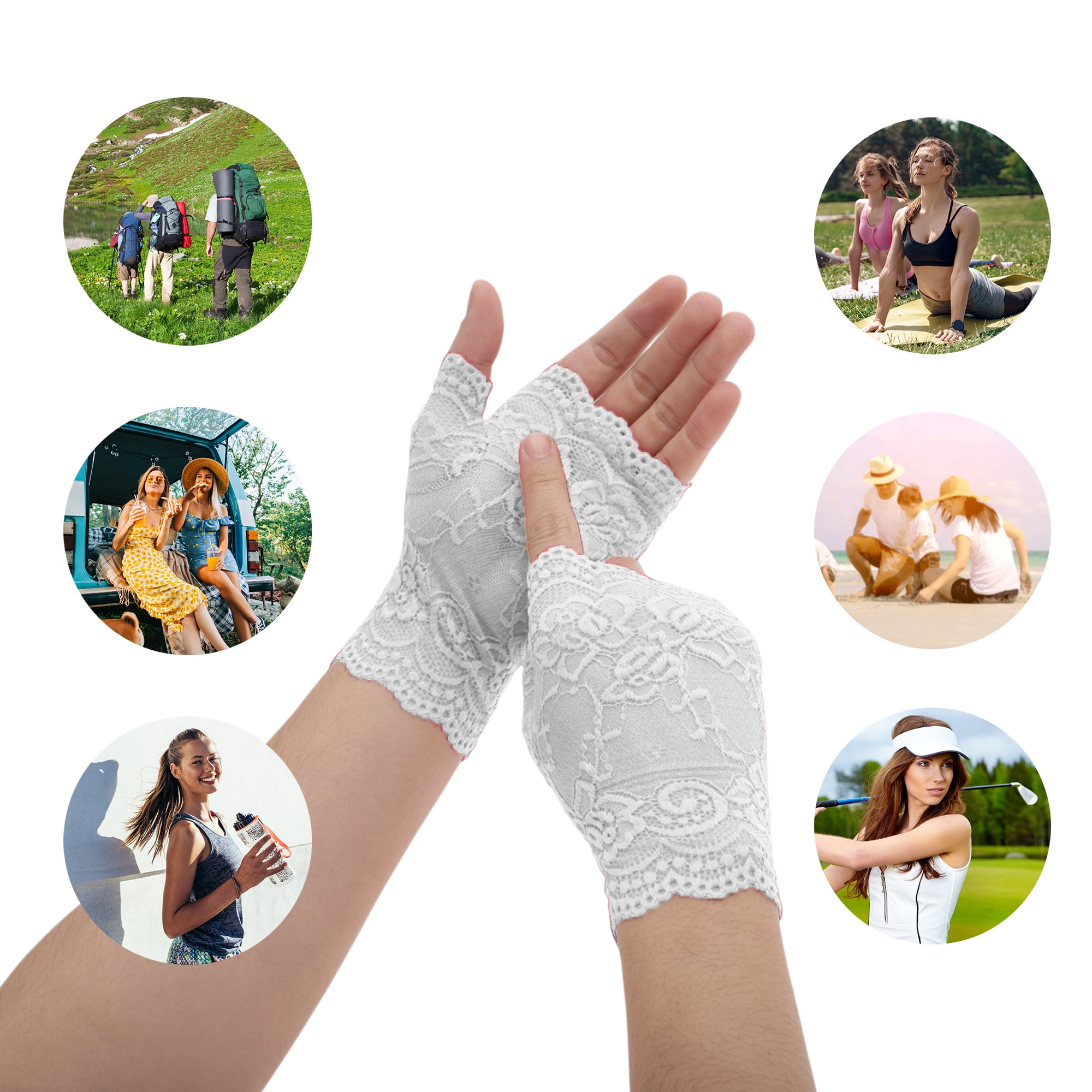 Unique Bargains Anti-slip Lace Manicure Gloves 1 Pair White