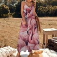 thumbnail image 3 of Pink Flamingos Crowded Together Closely Sleeveless Suspender Dress Summer Fashion Casual Long Dress, 3 of 9