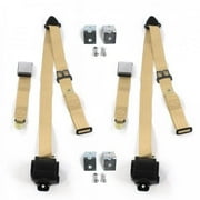 Airplane 3 Point Tan Retractable Bucket Seat Belt Kit with Bracketry for Ford Fairlane 1968-1969 - 2 Belts