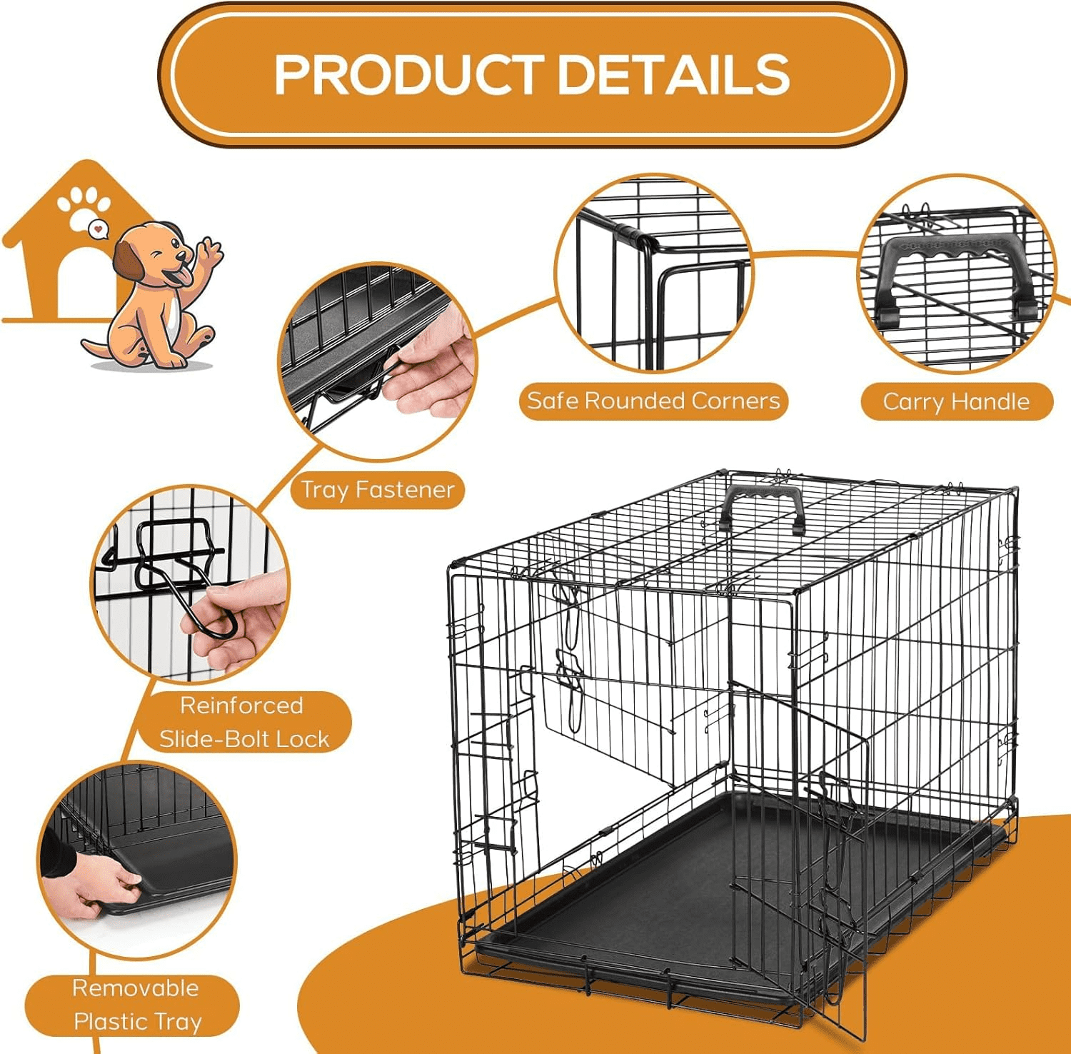 LIFERECORD 48in Extra Large Foldable Metal Dog Crate with Double Doors, Kennel with Divider Panel, Safe for Puppy Training, Home & Travel