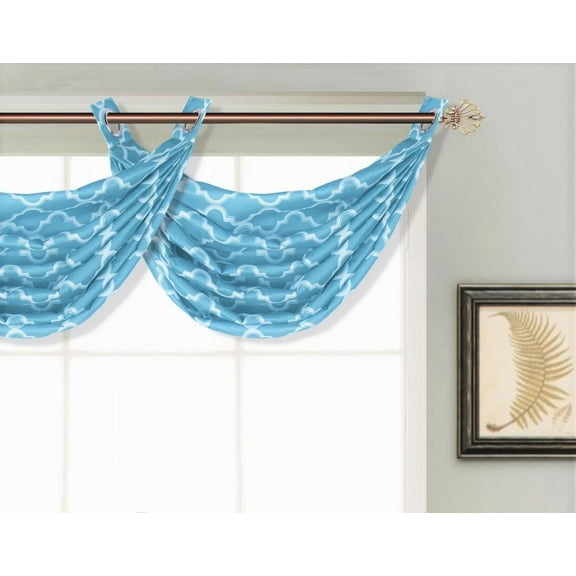 (#36) TURQUOISE 1PC Elegant Voile Sheer Swag Dressing Waterfall Bronze Grommets Valance, 55" X 24" Inch