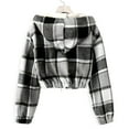 thumbnail image 5 of Womens Cropped Sherpa Fleece Lined Hooded Plaid Jacket Oversized Shacket Winter Warm Zip Up Flannel Coat Outerwear, 5 of 7