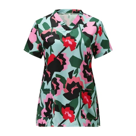 

TAIAOJING Scrubs for Women Workwear Short Sleeve V-neck Tops Working Uniform Blouse