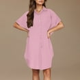 thumbnail image 4 of AherBiu Business Casual Dresses for Women Cotton Linen Button down Shirt Dress Lapel V Neck Short Sleeve Summer Dresses, 4 of 7