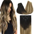 thumbnail image 1 of GOO GOO Extensiones de cabello con clip de cabello humano real 16 pulgadas 4.23 oz 7 piezas 2/6/18 Balayage marrón a rubio sucio Remy extensiones de cabello humano clip ins para mujeres cabello humano, 1 of 1