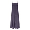 thumbnail image 3 of Women's Maxi Dress Contrast Trim, Spaghetti Straps, Sleeveless, for Summer Travel and Vacation, Made of Linen-like Material, 3 of 4