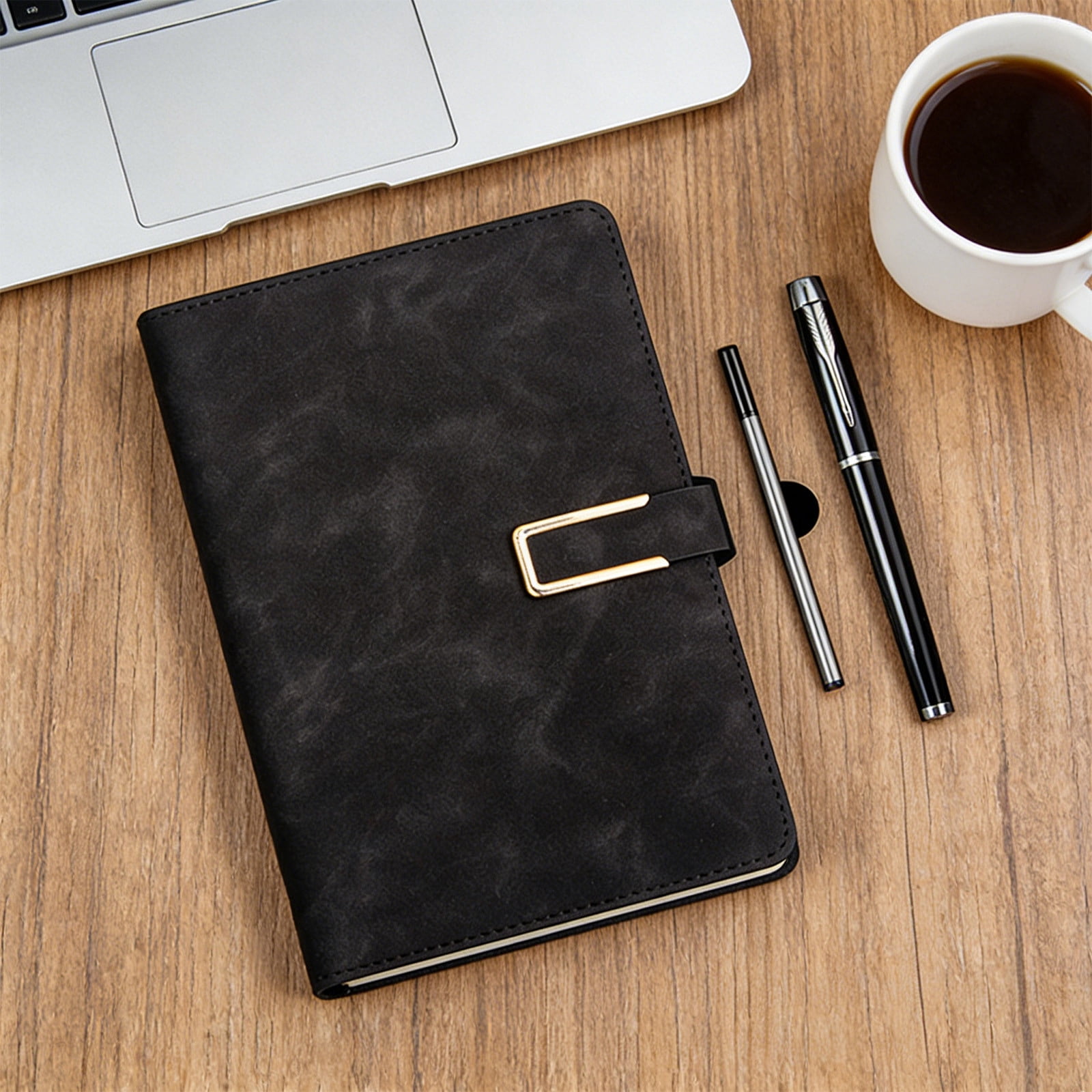 Hardcover Square Notebook 9x9 Inch Thick Lined Journal with Pen & Refill Set Black Lay-Flat Binding Premium Paper for Office Meeting Note Taking