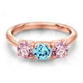 thumbnail image 3 of Gem Stone King 18K Rose Gold Plated Silver Blue Apatite and Pink Lab Grown Diamond Engagement Ring for Women | 1.50 Cttw | Round 5MM | Gemstone Birthstone | Size 6, 3 of 6