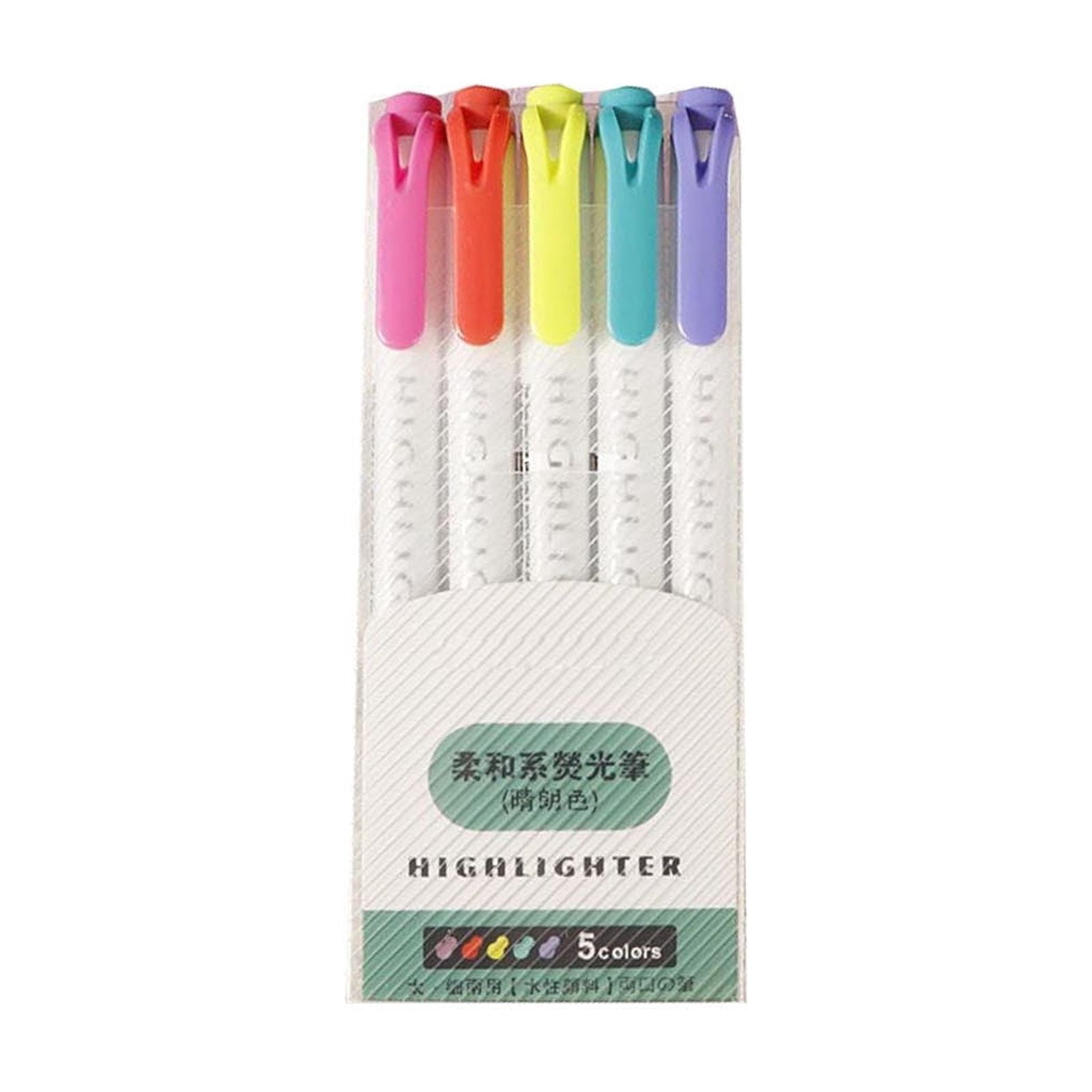 Iuhan 7Pcs Double-Ended Highlighter Pens, 5-Color Highlighters, Non-Bleed Markers for Notes, Teen Study Supplies, Study Stationery, Office Highlighting Pens, Notebook Planner Pens