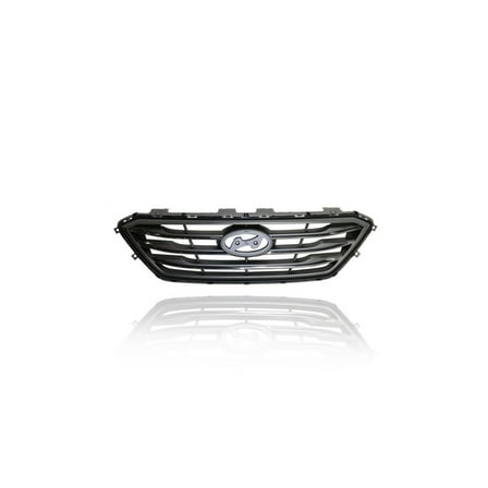 Grille - Compatible/Replacement for '15-17 Hyundai Sonata Sport/2.0T - Main Upper Silver Frame, Chrome Trim Insert Without Sensor Hole, With Emblem Provision - 86350C2300