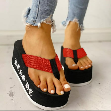 

B91xZ Beach Flip Flops Women Women Shoes Bohemian Sandals Slippers Flat Style Casual Beach Girls Wedges Women s slipper Size 7