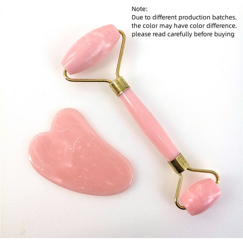 Rose Quartz Face Roller & Gua Sha Set, Skincare Tools for De-Puffing, Sculpting & a Radiant Glow, Natural Stone Facial Massager for Face, Eyes, and Neck,Blue (packed in OPPO bag)