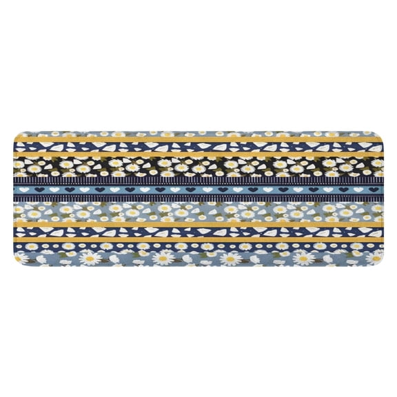 Blue Pioneer Flower Striped Pattern Kitchen Rug Mat,Kitchen Runner Rugs Non Skid Washable,Decorative Kitchen Floor Mats for Kitchen,Sink,Laundry,17"x47.2"