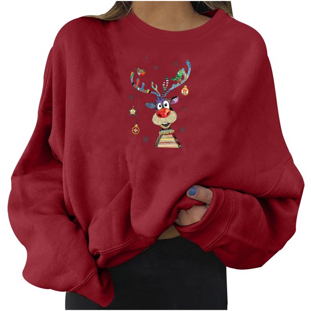 Sudaderas Recortadas de Navidad Para Mujer Moda Casual Manga Larga Impreso Ladies Tops Odeerbi ODB209152