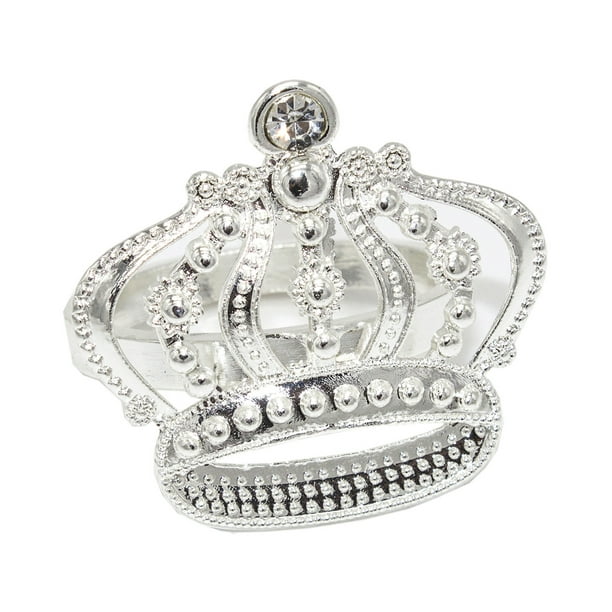 Jeweled Crown Napkin Rings Set of 4 (CrownSilver)