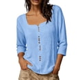 thumbnail image 4 of Womens 3/4 Sleeve Shirt Button Detail Top Summer Baggy Square Notch Neck Casual Boho Blouses XL, 4 of 8
