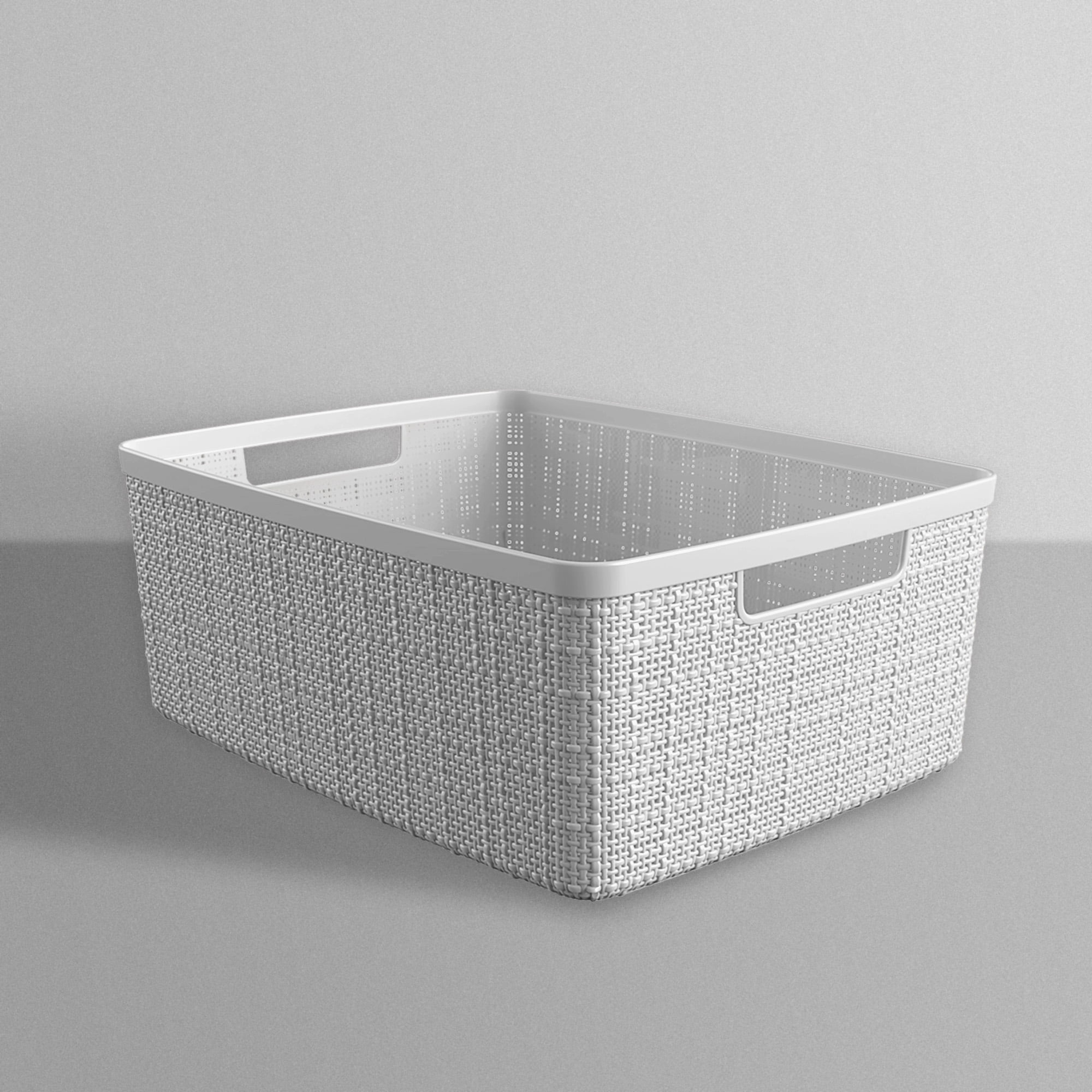 Curver Set of 6 Jute Basket Medium Durable Resin Organization and Storage Basket Bin, White