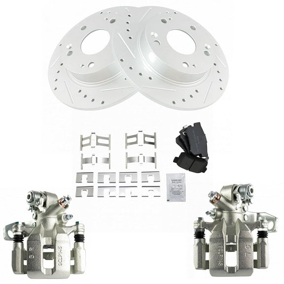 TRQ Rear Performance Brake Pad & Rotor Kit Brake Caliper Brake Pads Brake Rotors Set Semi-Metallic Solid Premium G-Coated Fits Select 2013-2015 Acura ILX 2006-2015 Honda Civic