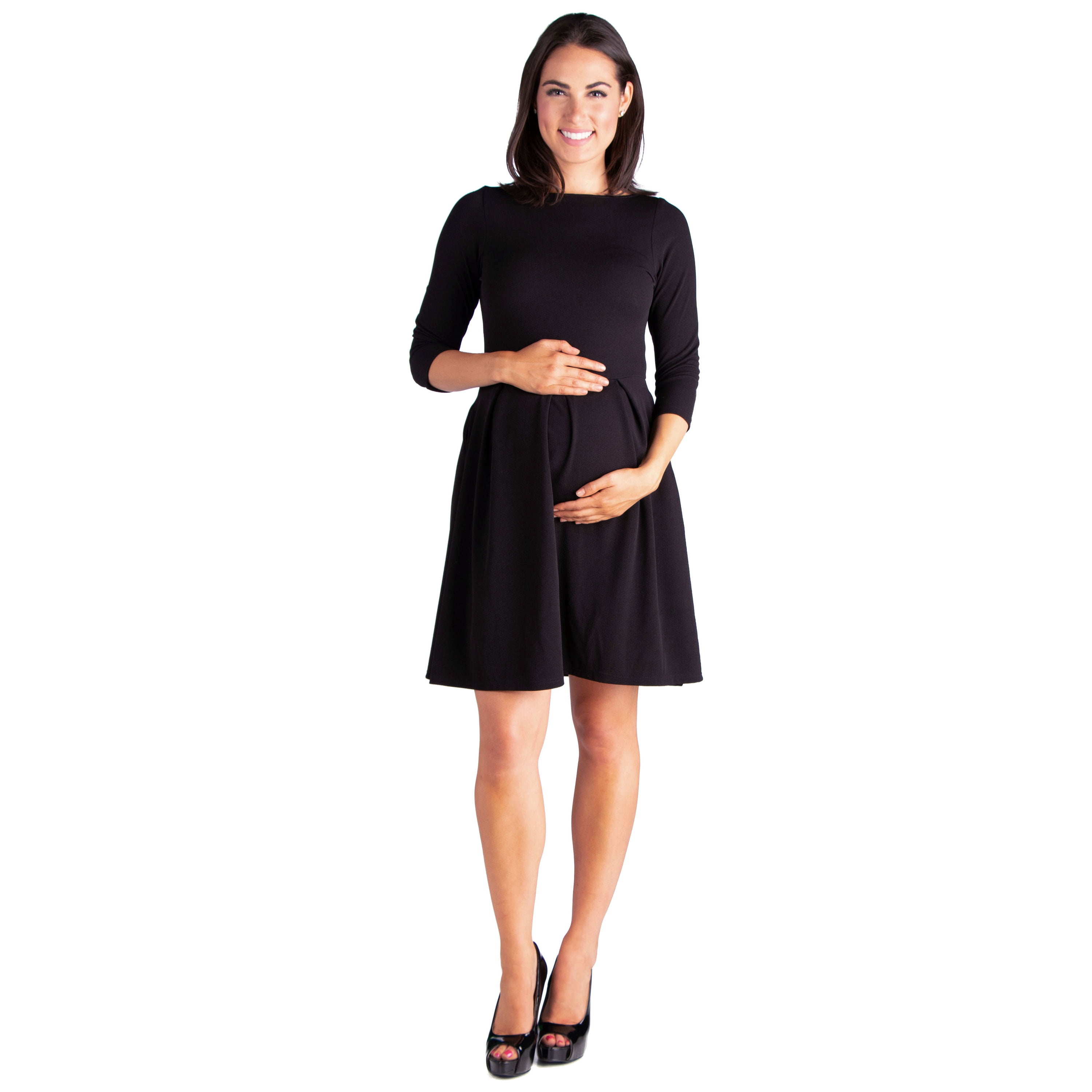 24/7 Comfort Apparel Perfect Fit and Flare Maternity Pocket Dress