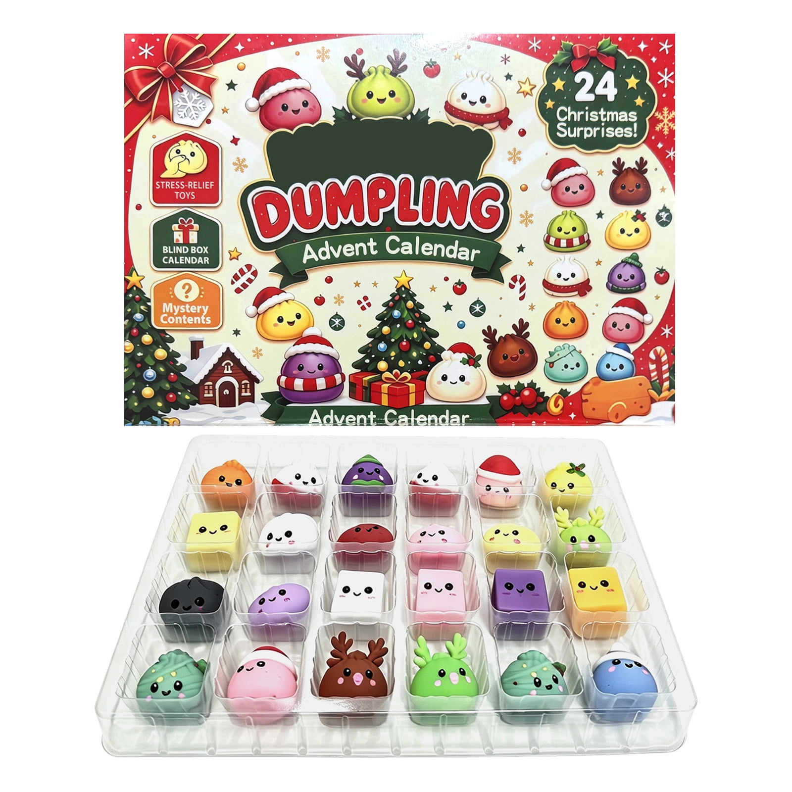 Christmas Dumpling Squeeze Toy Advent Calendar, 24‑Day Holiday Countdown Surprise Set, Cute Food‑Shaped Slow Rising Squishy Stress Balls, Ideal for Holiday Party Supplies & Seasonal Presents