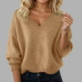 thumbnail image 2 of HNMKIU Women's Fashion Soft Plus Size V-Neck Solid Color Casual Pullover Sweater Comfortable Womens Cardigan Sweaters for Daily Wear Khaki,L, 2 of 4