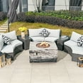 thumbnail image 3 of Outdoor Furniture 6-Piece Half-Moon Wicker Sectional Sofa Set with Rectangle Fire Pit Table, 3 of 12