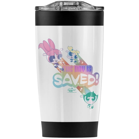The Powerpuff Girls/The Day Is Saved Stainless Steel Tumbler 20 oz Coffee Travel Mug/Cup, Vacuum Insulated & Double Wall with Leakproof Sliding Lid | Great for Hot Drinks and Cold Beverages