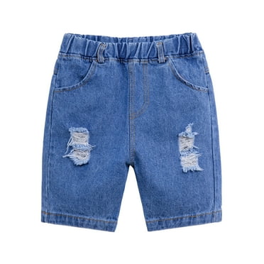 LittleSpring Toddler Boys Denim Shorts Elastic Waist Pant Ripped Pull On Light Blue Short 3T
