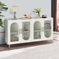 thumbnail image 3 of Gzxs Modern Buffet Cabinet with Storage, 60"W Large Sideboard Buffet Cabinet with 4 Glass Doors, Wood Coffee Bar Cabinet for Kitchen Entryway Dining Room, Antique White, 3 of 9