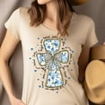 thumbnail image 4 of Women's Short Sleeve Graphic T-Shirt, John 3:16 Blue Floral Cross Bow, Black, Size 5XL, 4 of 6