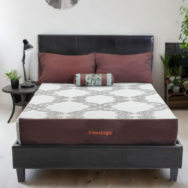 ViscoLogic Luca Upholstered Platform Bed Frame With Headboard,Wooden Slat Support, No Box Spring Needed, Twin, Full, and Queen Bed Size, Brown