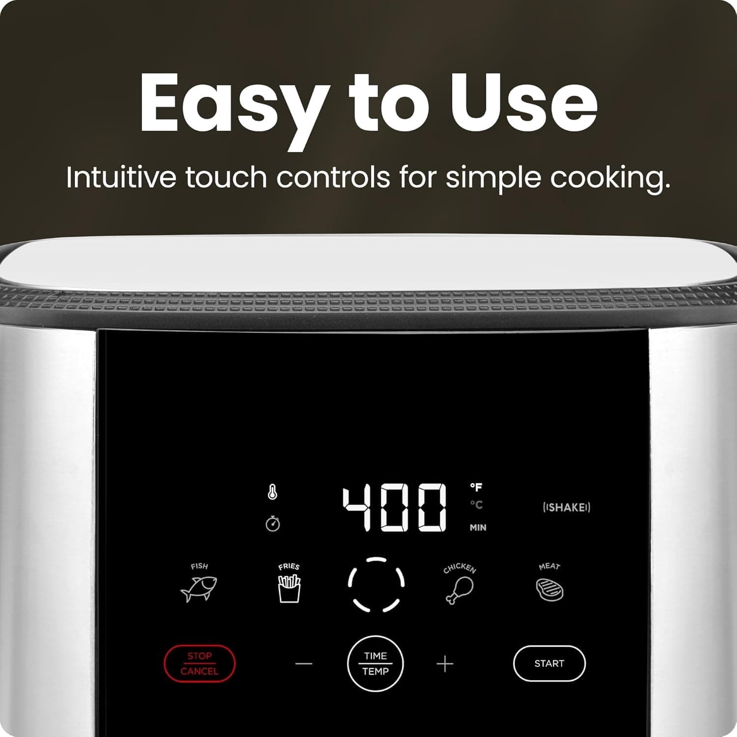 Air Fryer, Large 5-Quart Family Size, One Touch Digital Control Presets, French Fries, Chicken, Meat, Fish, Nonstick Dishwasher-Safe Parts, Automatic Shutoff, Stainless Steel