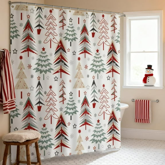 Christmas Shower Curtain 60x72 Inch Water-Resistant Polyester with 12 Hooks, Holiday Bathroom Decor for Home & Parties