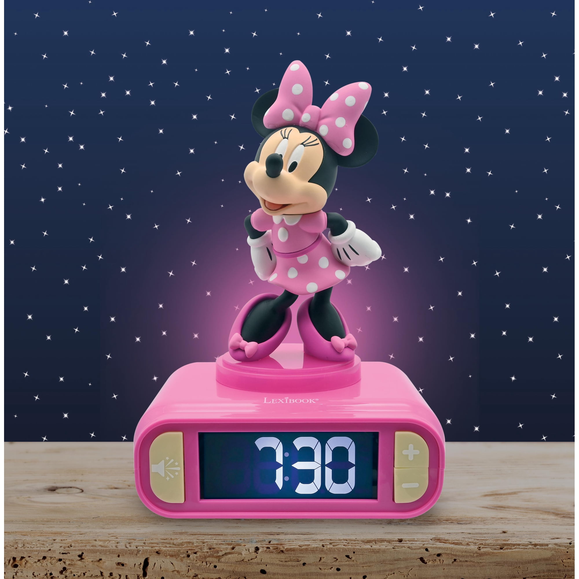 Lexibook Disney Minnie Nightlight Alarm Clock, Sounds, LCD, Pink, Kids