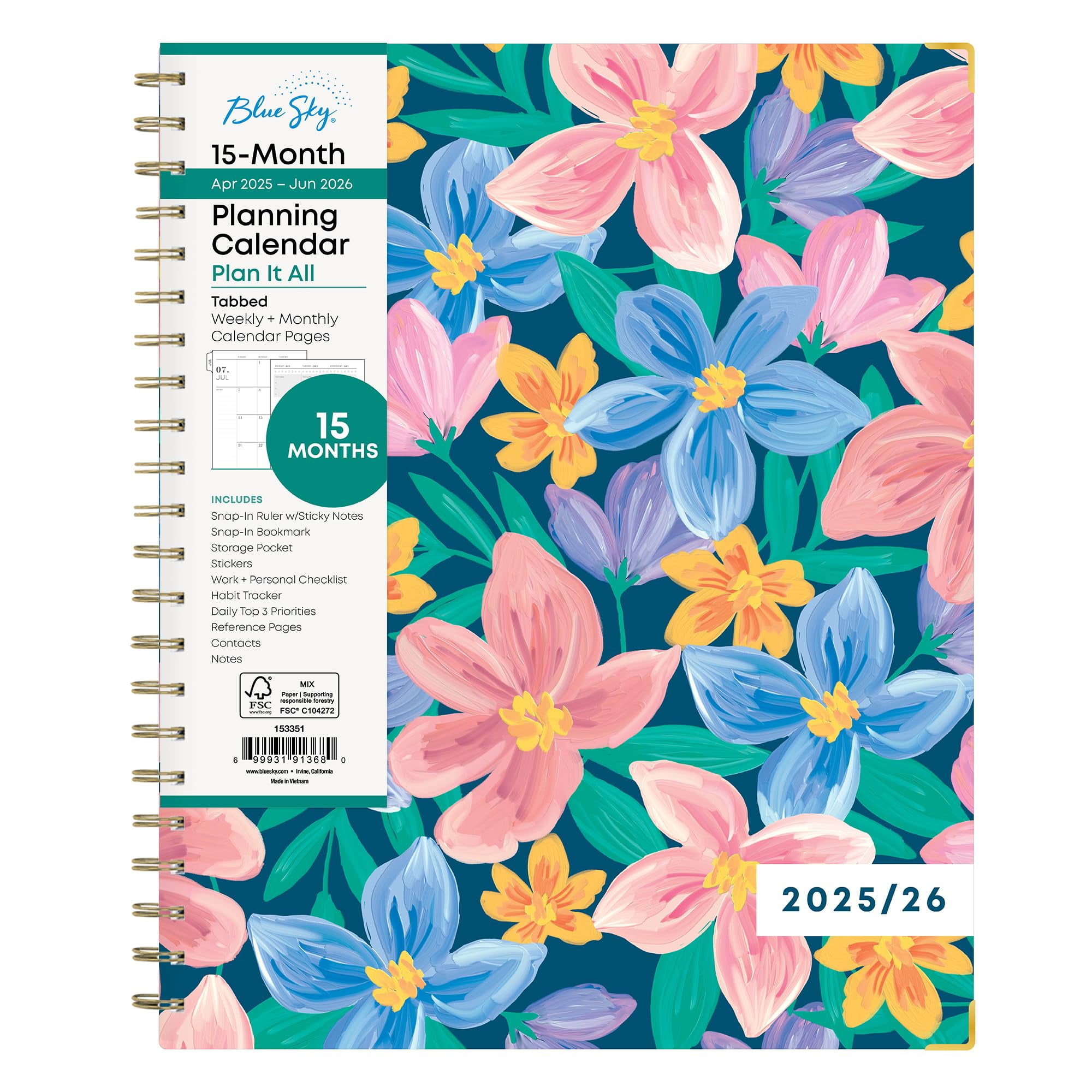 Blue Sky 2025-2026 Academic Planner - Weekly & Monthly Calendar From July To June, 8.5x11, With Zip Pouch & Storage - View #4