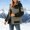 Army Green, variant on Drovellove Plus Size Women's Hooded Parka with Zipper Button Front, Stand Up Collar, Color Block Long Sleeve Casual Winter Coat with Pockets
