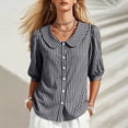 thumbnail image 5 of Women's Striped Shirt with Pan Collar, 3/4 Puff Sleeve Button Down Casual Blouse, 5 of 8