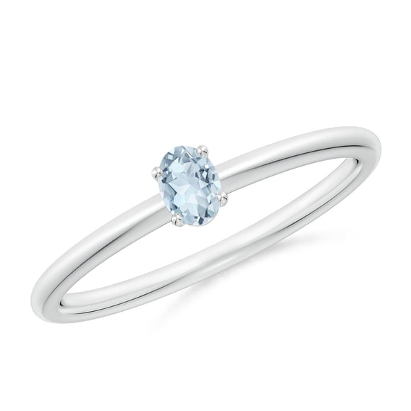 Angara Bague en Aigue-Marine Naturelle - Bague de Promesse Solitaire en Aigue-Marine Ovale en Platine pour Femme (Taille de Bague = 3)