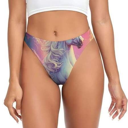 Sigee Colorful Cloud White Horse for Women s G-String Panty  Low Rise  Soft Lace Perfect for Everyday Wear or Special Occasions-Small