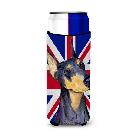 

Carolines Treasures SS4937MUK Doberman with English Union Jack British Flag Ultra Hugger for slim cans Slim Can